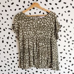 Tiered Peplum Olive Leopard Top